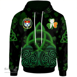 ScotsTee Shop Irish House of O'GARA Coat of Arms Irish Hoodie Celtic Knot And Shamrock Black Pattern