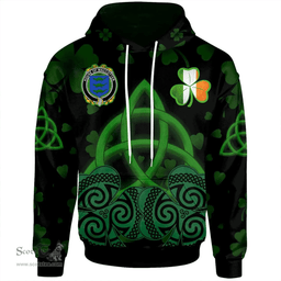 ScotsTee Shop Irish House of MACCOTTER Coat of Arms Irish Hoodie Celtic Knot And Shamrock Black Pattern
