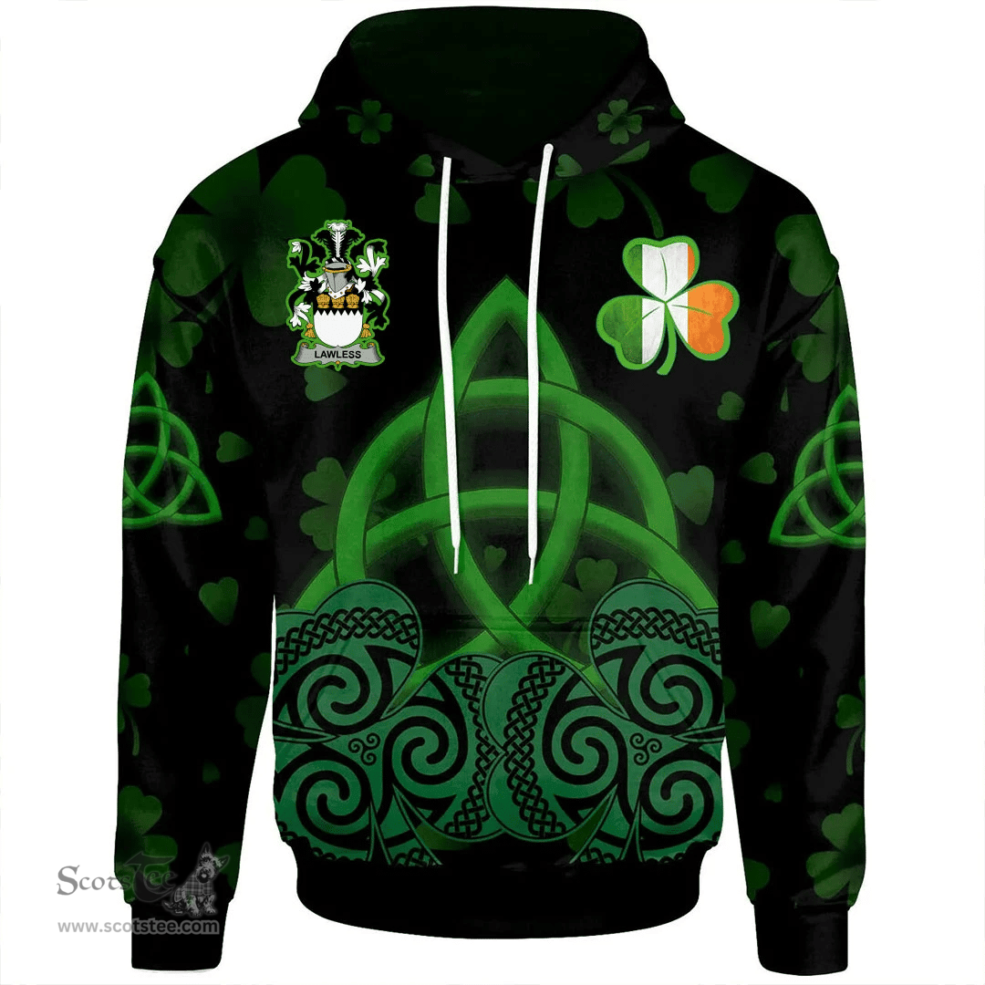 ScotsTee Shop Irish Lawless Coat of Arms Irish Hoodie Celtic Knot And Shamrock Black Pattern
