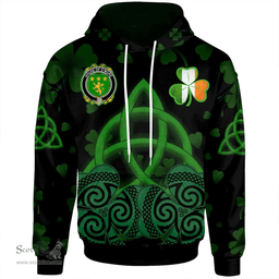ScotsTee Shop Irish House of O'MORE Coat of Arms Irish Hoodie Celtic Knot And Shamrock Black Pattern