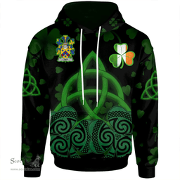 ScotsTee Shop Irish Lany or Laney Coat of Arms Irish Hoodie Celtic Knot And Shamrock Black Pattern