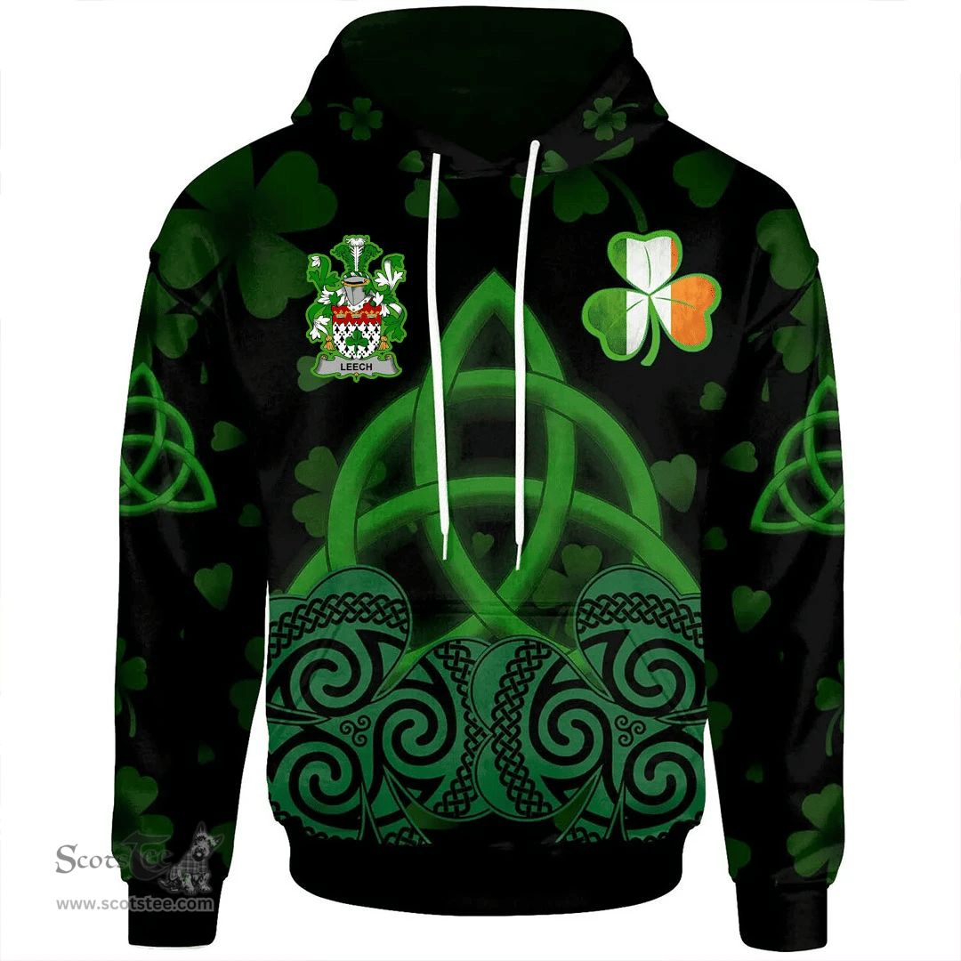 ScotsTee Shop Irish Leech Coat of Arms Irish Hoodie Celtic Knot And Shamrock Black Pattern