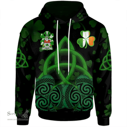 ScotsTee Shop Irish Leech Coat of Arms Irish Hoodie Celtic Knot And Shamrock Black Pattern