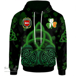 ScotsTee Shop Irish House of O'TOOLE Coat of Arms Irish Hoodie Celtic Knot And Shamrock Black Pattern