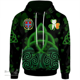 ScotsTee Shop Irish House of TAAFFE Coat of Arms Irish Hoodie Celtic Knot And Shamrock Black Pattern