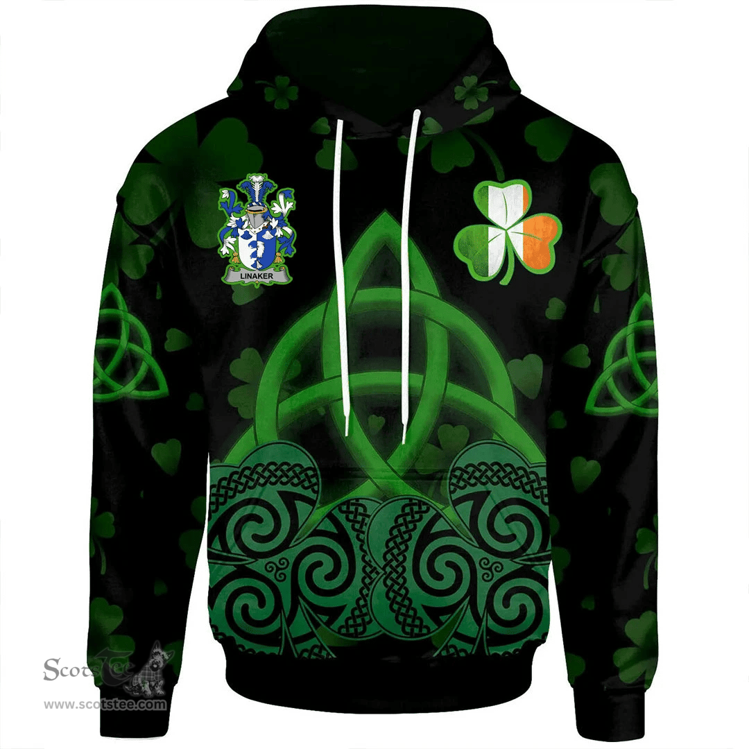ScotsTee Shop Irish Linaker Coat of Arms Irish Hoodie Celtic Knot And Shamrock Black Pattern