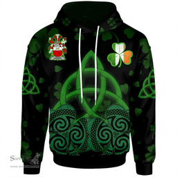 ScotsTee Shop Irish Leeson Coat of Arms Irish Hoodie Celtic Knot And Shamrock Black Pattern