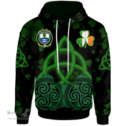 ScotsTee Shop Irish House of WOULFE Coat of Arms Irish Hoodie Celtic Knot And Shamrock Black Pattern