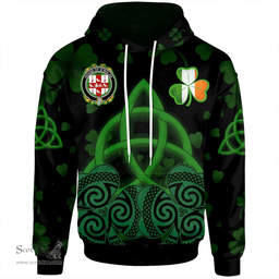 ScotsTee Shop Irish House of O'NOLAN Coat of Arms Irish Hoodie Celtic Knot And Shamrock Black Pattern