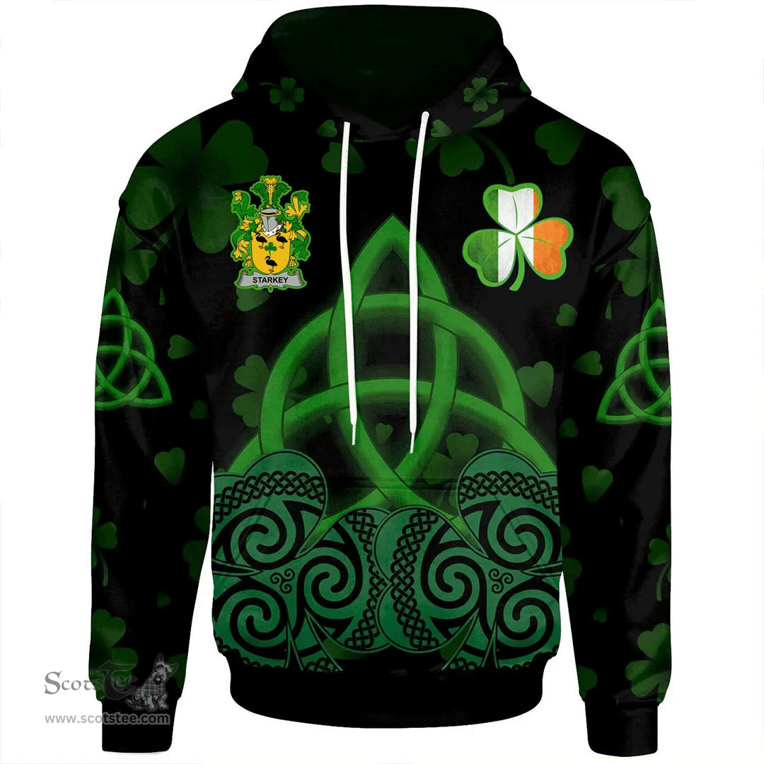 ScotsTee Shop Irish Starkey Coat of Arms Irish Hoodie Celtic Knot And Shamrock Black Pattern