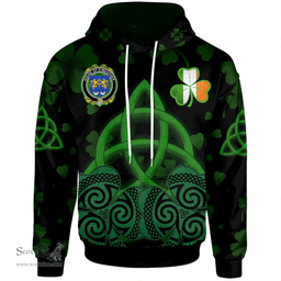 ScotsTee Shop Irish House of O'MEAGHER Coat of Arms Irish Hoodie Celtic Knot And Shamrock Black Pattern