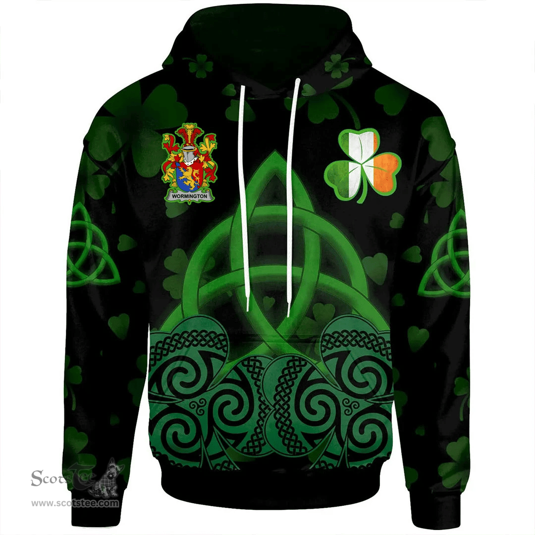 ScotsTee Shop Irish Wormington Coat of Arms Irish Hoodie Celtic Knot And Shamrock Black Pattern