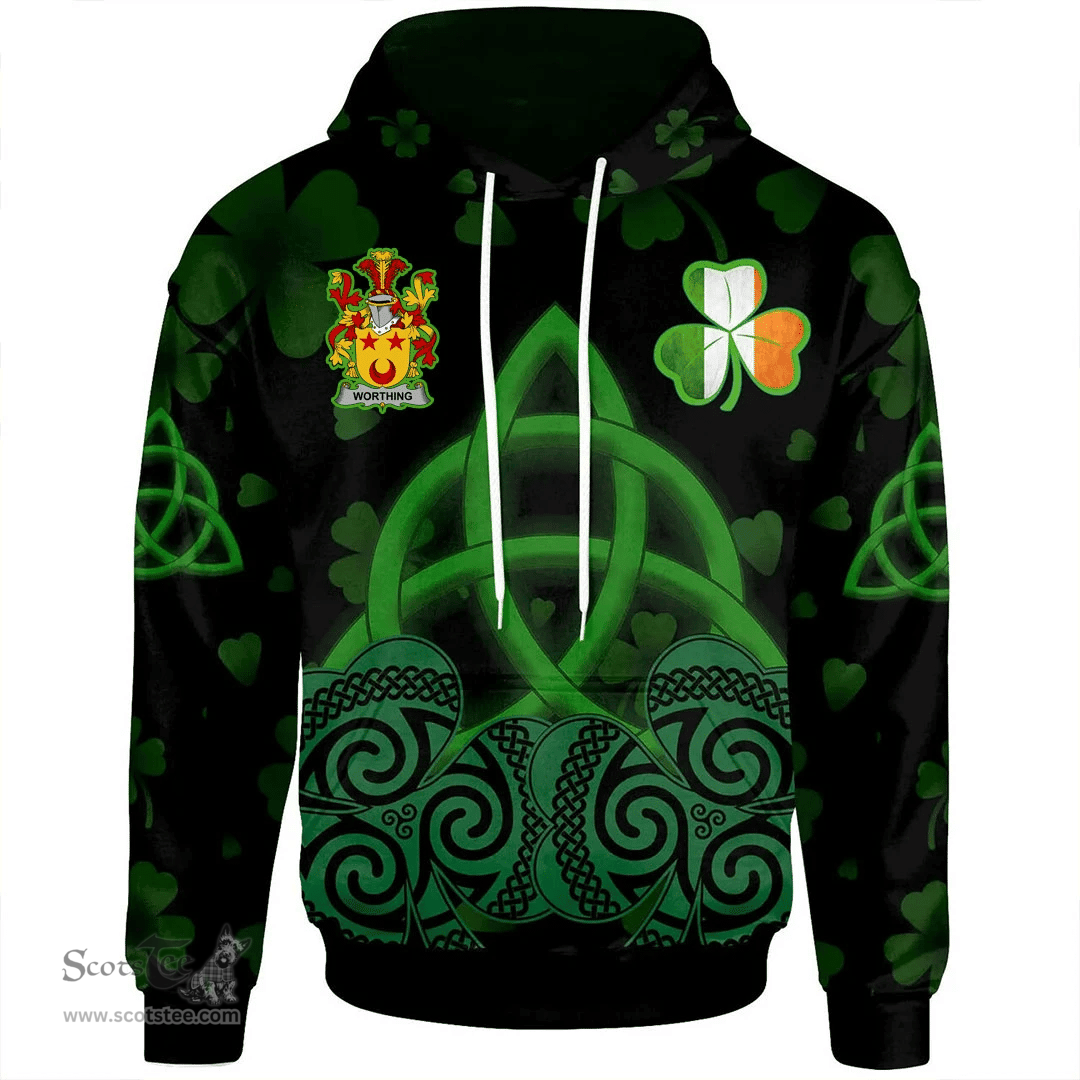 ScotsTee Shop Irish Worthing Coat of Arms Irish Hoodie Celtic Knot And Shamrock Black Pattern