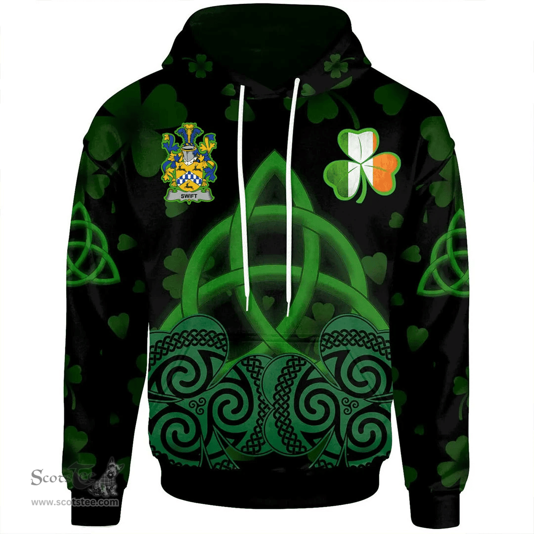 ScotsTee Shop Irish Swift Coat of Arms Irish Hoodie Celtic Knot And Shamrock Black Pattern