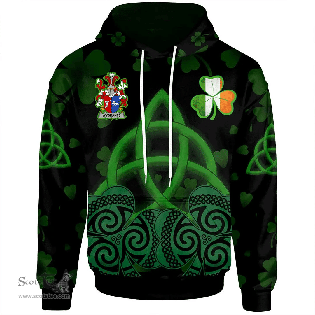 ScotsTee Shop Irish Wybrants Coat of Arms Irish Hoodie Celtic Knot And Shamrock Black Pattern