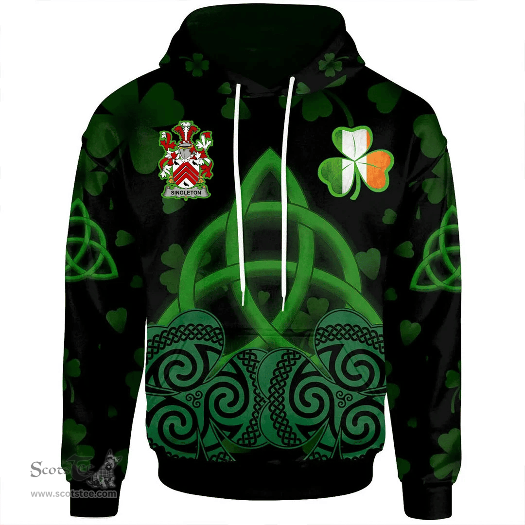 ScotsTee Shop Irish Singleton Coat of Arms Irish Hoodie Celtic Knot And Shamrock Black Pattern