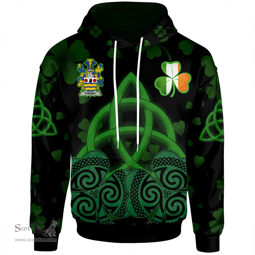 ScotsTee Shop Irish Torway Coat of Arms Irish Hoodie Celtic Knot And Shamrock Black Pattern