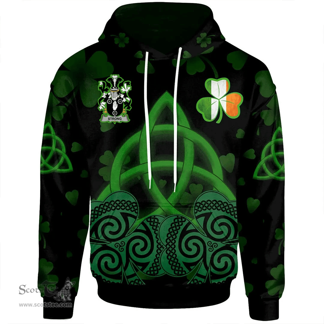 ScotsTee Shop Irish Strong Coat of Arms Irish Hoodie Celtic Knot And Shamrock Black Pattern