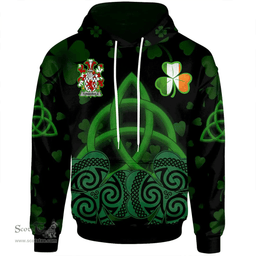 ScotsTee Shop Irish Tubervile or Tuberville Coat of Arms Irish Hoodie Celtic Knot And Shamrock Black Pattern