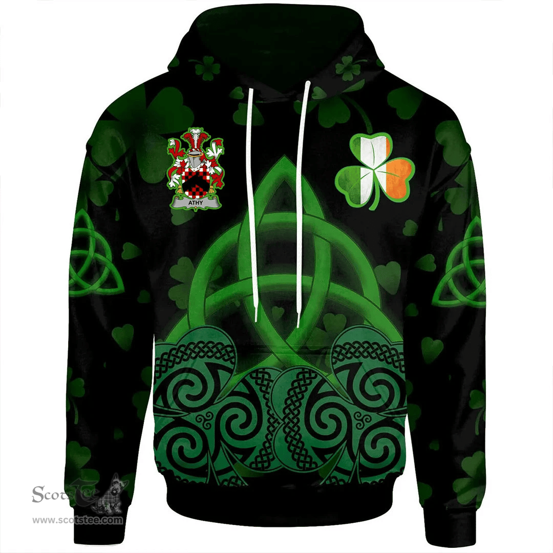 ScotsTee Shop Irish Athy Coat of Arms Irish Hoodie Celtic Knot And Shamrock Black Pattern