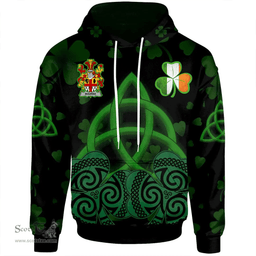 ScotsTee Shop Irish Bourke Coat of Arms Irish Hoodie Celtic Knot And Shamrock Black Pattern