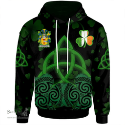 ScotsTee Shop Irish Donnell or O'Donnell Coat of Arms Irish Hoodie Celtic Knot And Shamrock Black Pattern