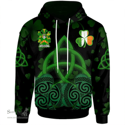 ScotsTee Shop Irish Curley or McTurley Coat of Arms Irish Hoodie Celtic Knot And Shamrock Black Pattern