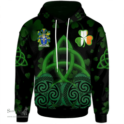 ScotsTee Shop Irish Devlin or O'Devlin Coat of Arms Irish Hoodie Celtic Knot And Shamrock Black Pattern