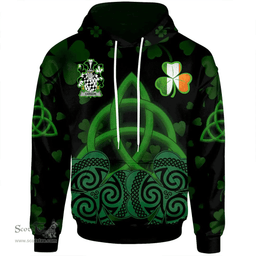 ScotsTee Shop Irish Carson Coat of Arms Irish Hoodie Celtic Knot And Shamrock Black Pattern