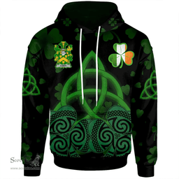 ScotsTee Shop Irish Curdy or McCurdy Coat of Arms Irish Hoodie Celtic Knot And Shamrock Black Pattern