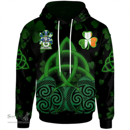 ScotsTee Shop Irish Dolan or O'Dolan Coat of Arms Irish Hoodie Celtic Knot And Shamrock Black Pattern