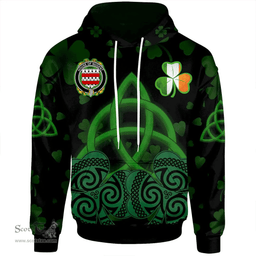 ScotsTee Shop Irish House of NUGENT Coat of Arms Irish Hoodie Celtic Knot And Shamrock Black Pattern