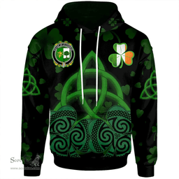 ScotsTee Shop Irish House of O'CONNOR (Sligo) Coat of Arms Irish Hoodie Celtic Knot And Shamrock Black Pattern