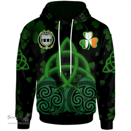 ScotsTee Shop Irish House of O'HIGGIN Coat of Arms Irish Hoodie Celtic Knot And Shamrock Black Pattern