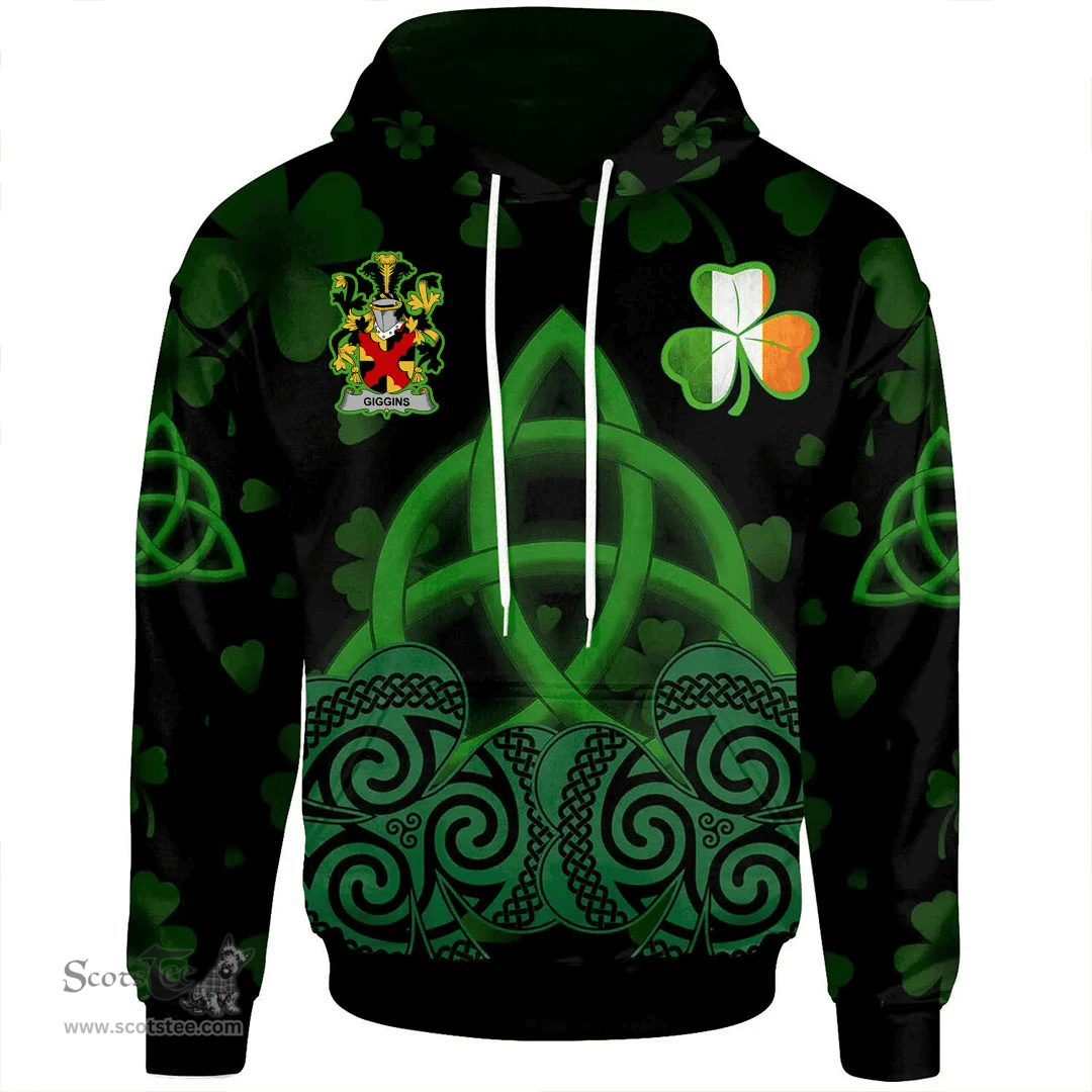 ScotsTee Shop Irish Giggins Coat of Arms Irish Hoodie Celtic Knot And Shamrock Black Pattern