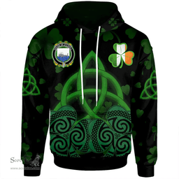 ScotsTee Shop Irish House of O'CAHILL Coat of Arms Irish Hoodie Celtic Knot And Shamrock Black Pattern