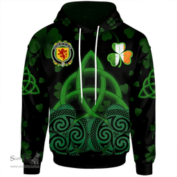ScotsTee Shop Irish House of O'LALOR Coat of Arms Irish Hoodie Celtic Knot And Shamrock Black Pattern