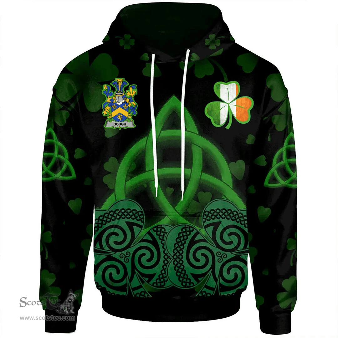 ScotsTee Shop Irish Gough Coat of Arms Irish Hoodie Celtic Knot And Shamrock Black Pattern
