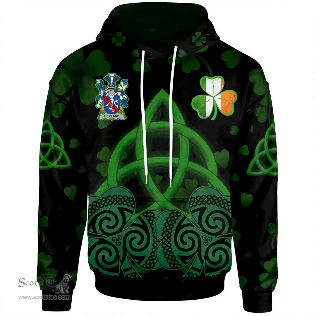 ScotsTee Shop Irish Heyland Coat of Arms Irish Hoodie Celtic Knot And Shamrock Black Pattern