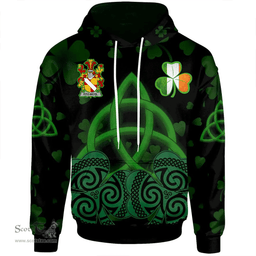 ScotsTee Shop Irish Fitz-Nicol Coat of Arms Irish Hoodie Celtic Knot And Shamrock Black Pattern