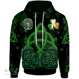 ScotsTee Shop Irish House of O'HARTAGAN Coat of Arms Irish Hoodie Celtic Knot And Shamrock Black Pattern
