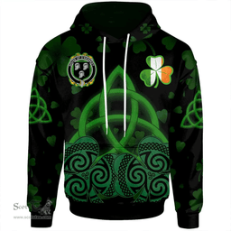 ScotsTee Shop Irish House of O'KENNEDY Coat of Arms Irish Hoodie Celtic Knot And Shamrock Black Pattern