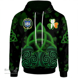ScotsTee Shop Irish House of O'KELLY Coat of Arms Irish Hoodie Celtic Knot And Shamrock Black Pattern