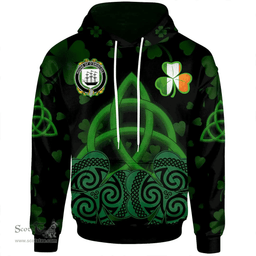 ScotsTee Shop Irish House of O'DRISCOLL Coat of Arms Irish Hoodie Celtic Knot And Shamrock Black Pattern