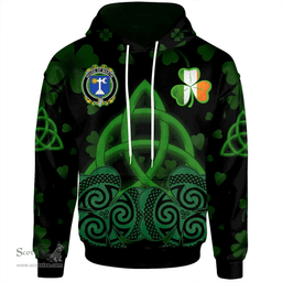 ScotsTee Shop Irish House of MARTIN Coat of Arms Irish Hoodie Celtic Knot And Shamrock Black Pattern