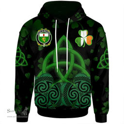 ScotsTee Shop Irish House of MACGENIS Coat of Arms Irish Hoodie Celtic Knot And Shamrock Black Pattern