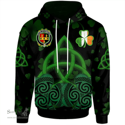 ScotsTee Shop Irish House of O'BRODER Coat of Arms Irish Hoodie Celtic Knot And Shamrock Black Pattern