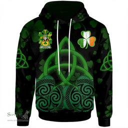 ScotsTee Shop Irish Grehan or O'Greaghan Coat of Arms Irish Hoodie Celtic Knot And Shamrock Black Pattern