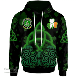 ScotsTee Shop Irish House of MACGUIRE Coat of Arms Irish Hoodie Celtic Knot And Shamrock Black Pattern