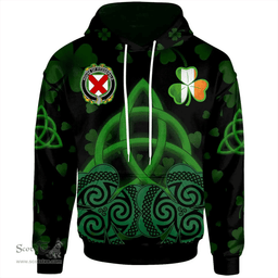 ScotsTee Shop Irish House of FITZGERALD Coat of Arms Irish Hoodie Celtic Knot And Shamrock Black Pattern